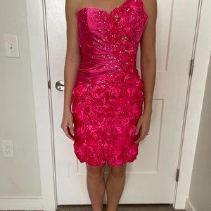 One-Shoulder Tony Bowls Cocktail Dress with Flowers - Hot Pink, Size 2